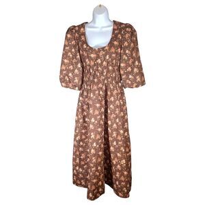 Tuckernuck Rosewood Chintz Marlena Floral Brown Boho Midi Dress Womens XS